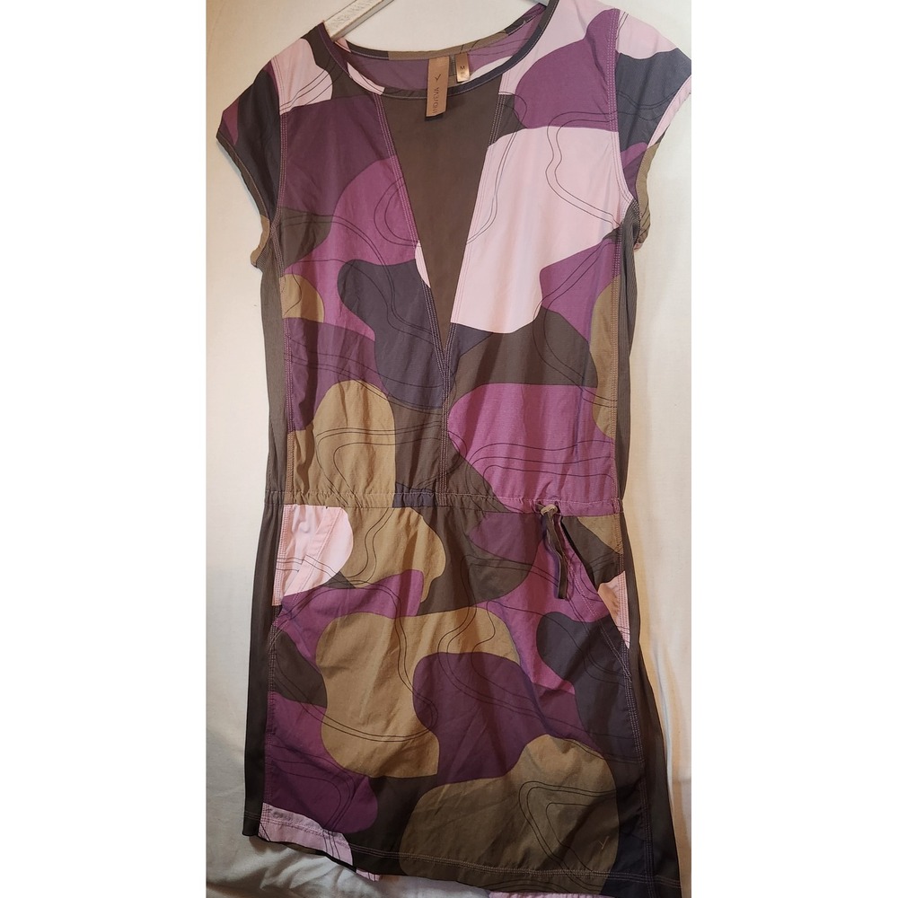 Indyeva Womens Abstract Camo Print Short Sleeve Active Dress Purple Olive Size M